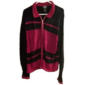 Designers Studio Originals Sweater L Womens Regular Size Full Zip red & black